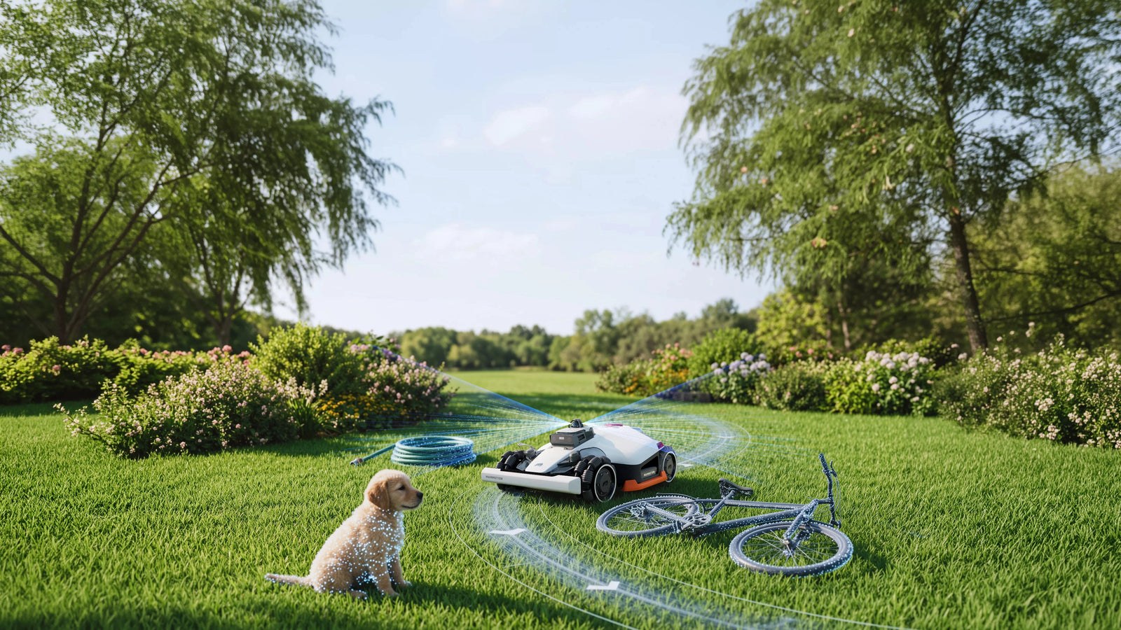 Mammotion LUBA 3 AWD robotic mower cutting a residential lawn